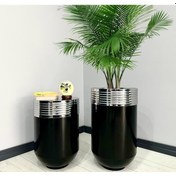 Resim Elegant Dekoratif Krom Darbuka Parlak Siyah Saksı 70cm + Sehpa 60cm İkili Set 