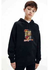 Resim Club Metal Rock Muzik Baskılı Unisex Çocuk Kapüşonlu Siyah Sweat (528752203) Siyah 