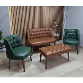 Resim Azra Mobilya Deri Çay Seti Koltuk Takımı+puf Oturma Grubu Cafe Mobilya Ofis-büro Mobilya Balkon Mobilya Taba-yeşil 