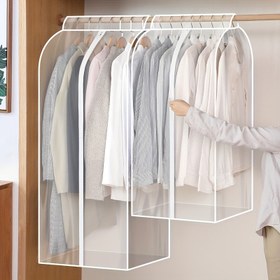 Resim 1 Adet Ekstra Büyük Şeffaf Asılabilir Kıyafet Çantası - Ceketler, Takım Elbiseler, Elbiseler için Toz Geçirmez PVC Fermuarlı Dolap Organizatörü | Yurt, Yatak Odası Depolama için Mühürlü Gardırop Koruyucu (Çerçeve Dahil Değildir), Yatak Odası Aksesuarı | Dayanıklı Tasarım, Giysi Organizatörü Saklama 