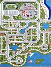 Resim Eğlence Parkı ve Şehir Temalı Yıkanabilir Çocuk Oyun Halısı - KID8645GG - 80x150cm 
