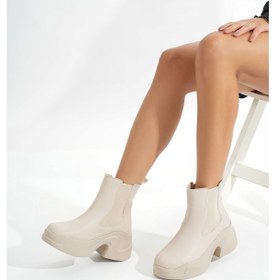 Resim Fz-2400 Bej Yüksek Tabanlı Lastikli Günlük Kadın Bot 