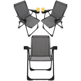 Resim Silva 3 Adet Kamp Sandalyesi Bardaklıklı - Gri 