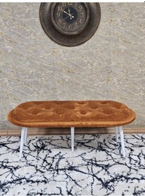 Resim Zafir Ufo Oturak Bench - Beyaz Boyalı Sivriltme Ayak - Oturak - Bench - Puf - Yatak Ucu Pufu Turuncu 