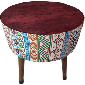 Resim Ustaagac Puf Koltuk Bench Tabure Modern Kilim Bordo - Ahşap Ayaklı - Doğal Modern Stil Bordo Mürdüm 