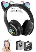Resim Favors Kedi Figürlü Kulaküstü Bluetooth Kulaklık Kedicikli Patili Işıklı Bluetooth + Kablolu Kulaklik Siyah 