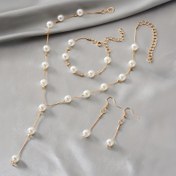 Resim 3 Adet Taklit İnci Tassel Kolye Bileklik Küpeler Kadın Moda Takı Seti 