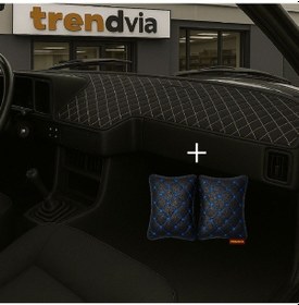 Resim Tofaş Şahin Doğan Kartal Alçak Ön Göğüs Siyah-bej Torpido Kılıfı / Siyah-mavi Boyun Yastığı 