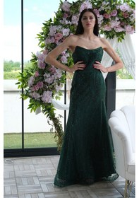 Resim Feminist Zümrüt Taş İşlemeli Uzun Balık Abiye 0801056.123 Zümrüt 