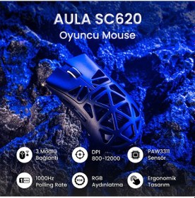 Resim Aula Sc620 Paw3311 Sensör 12000 Dpı 1000hz Kablolu Ve Kablosuz Gaming Oyuncu Mouse Siyah Sc620 