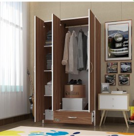 Resim Kenzlife gardırop 3 kapılı 1 çekmeceli hanımeli 180*120*52 cvz XLARGE kapaklı gardolap dolap 