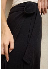 Resim Manuka Pamuklu Bağlamalı Kruvaze Etek Siyah 