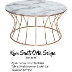 Resim Brc Kum Saat Orta Sehpa Model 1021 Beyaz Mermer Temper Cam Metal 