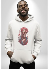 Resim Zombi Kırmızı The Walking Dead Kadın Erkek Beyaz Kapüşonlu Sweatshirt Hoodie Beyaz 