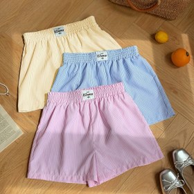 Resim Kadınlar için 3'lü Çizgili Atletik Şortlar - Günlük Pastel Renkler, Elastik Bel, Polyester, Makinede Yıkanabilir, İlkbahar/Yaz/Sonbahar için İdeal, Atletik Rahat Şortlar|Elastik Bel Şortlar|Transparan Olmayan Kumaş 