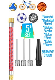 Resim Telvesse 5'li SET Top Şişirme İğnesi Seti Voleybol Basketbol Futbol Bisiklet Pilates Şişirme Seti ART005 
