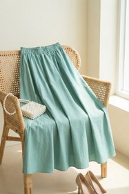 Resim MODAQU Soft Poplin Cep Detaylı Kloş Etek - Çağla Yeşil 