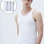 Resim 3 Adet Erkek Sporcu Tank Üstleri - Rahat, Nefes Alabilen Pamuk, Tek Renk (Beyaz, Siyah, Gri), Spor Salonu, Fitness ve Gündelik Giyim İçin Uygundur), Spor Giyim|Basit Tasarım|Nefes Alabilen Kumaş 