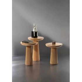 Resim Wood Wooden 3lü Set Fitilli Mantar Yan Sehpa Modern Ahşap Renk Fiskos 