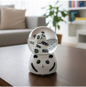 Resim Pilli Işıklı Müzikli Kar Küresi-sevimli Panda Figürlü Eğlenceli Biblo, Led Aydınlatmalı Kar Küresi 