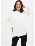 Resim Kadın Büyük Beden Oversize Yırtmaç Detaylı Sweatshirt 1865-25 Ekru 
