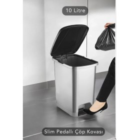Resim PremiumPort Şık ve Kullanışlı 10L Antrasit Pedallı Çöp Kovası, Banyo ve Mutfakta Pratiklik 