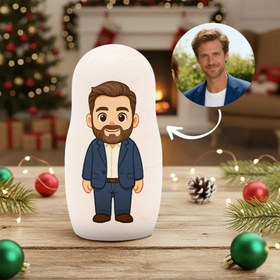 Resim Personalized Cartoon Matryoshka Doll Set | Portrait Nesting Doll Family Gift Designed from a Photo - White and Blue (alternating white and blue from the outside in) / 2 Portraits 