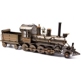 Resim ehobim Vintage Eskitme Vagonlu Metal Lokomotif Tren 32cm 