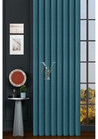 Resim İpek Kadife Fon Perde V-14 Turkuaz Turkuaz 