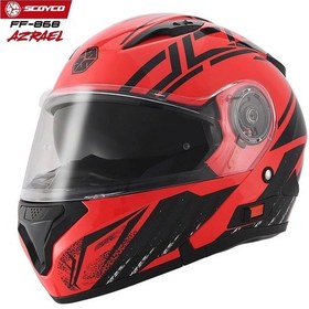 Resim Scoyco FF-868 Azrael Güneş Vizörlü Çene Açılır Kask Kırmızı - Siyah 