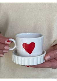 Resim Meggdecor İçi Dışı Kalpli Duble Boy Fincan 