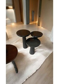 Resim Siyah Renk Ahşap Mantar Sehpa 3 Lü Set Doğal Zigon Fiskos Sehpa Takımı Siyah 