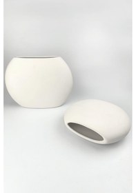 Resim Yatay Vazo Seramik Bisküvi - Küçük Ham Ürün 