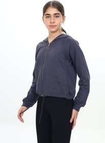Resim Toontoy Kız Çocuk Kapüşonlu Fermuarlı Reglan Kol Örme Hırka - Beli Ayarlanabilir Kordonlu & 2 İplik 