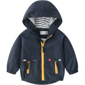 Resim LONTAKIDS Erkek Çocukları için Turkuaz Mavi Kapüşonlu Ceket - Fuji Dağı İlhamlı Süslemeli, Tam Fermuarlı Rüzgarlık Mont, Çift Çepikli Cepleri Bol Kesim Büyük Boy,, Dışarıda Oyun ve Bahar/Sonbahar İçin Günlük Jaketi 