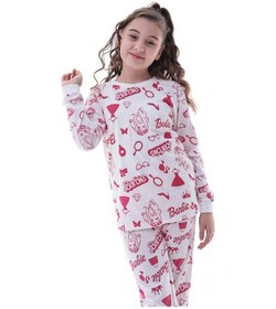 Resim Kız Çocuk Baskılı Pamuklu Pijama Takımı Rahat, Nefes Alan, Yumuşak Kumaşlı Uyku Takımı Beyaz 