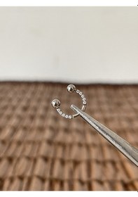 Resim Gerçek Titanium G23 Zirkon Taşlı Çift Top 3mm Bedenix 8mm Bedenix 1.2mm Bedenititanyum Halka Piercing Gümüş 