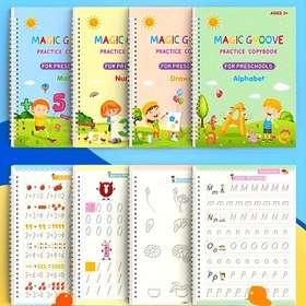 Resim 10 Yedek ve 4 Adet Sihirli Oluklu Yazı Pratiği Kitapları, 3-6 Yaş Arası Çocuklar İçin Uygun - Harfler, Sayılar, Boyama ve Matematik Becerileri ile Yeniden Kullanılabilir Okul Öncesi Öğrenme Kopya Defterleri - Ergonomik Kalemler Dahil, Paskalya, Doğum Günü Partileri, Bayram Toplantıları için Mükemmel 