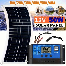 Resim Taşınabilir Güneş Paneli Kiti 12V 18V USB Şarj Arayüzü Kontrollü Güneş Hücresiyle Telefon RV Araba RV Şarjı 