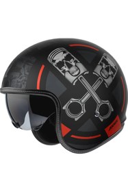 Resim Axxis Motosiklet Kaskı Retro Güneş Vizörlü Hornet S Sv Skulls B5 Mat Kırmızı Motorcu Kask 