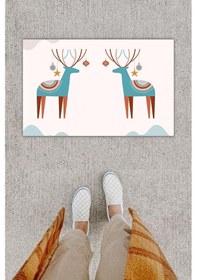 Resim Dijital Baskı Dekoratif 'li Geyik Bej Kapı Önü Paspası K-1273 