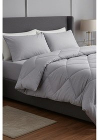 Resim Satin Pollysaten Comforter Çift Kişilik Yorgan Seti Gri Gri 