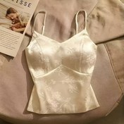 Resim Kadınlar için Çiçek Desenli Jakarlı Saten Kolsuz Üst, Ayarlanabilir Spagetti Askılı V-Yaka Yelek, Tüm Mevsimler için Polyester Spagetti Askılı Kolsuz Üst, Seksi Stil 