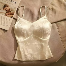 Resim Kadınlar için Çiçek Desenli Jakarlı Saten Kolsuz Üst, Ayarlanabilir Spagetti Askılı V-Yaka Yelek, Tüm Mevsimler için Polyester Spagetti Askılı Kolsuz Üst, Seksi Stil 