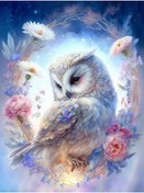 Resim Yunboo 5d Tam Delikli Taş Boyama Seti: Çiçek Dalında Beyaz Baykuş 30x40 Cm Ev Dekoru Kauçuk Taşlar Ve Dayanıklı Kanvas 