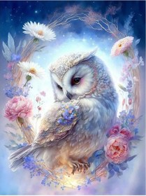 Resim Yunboo 5d Tam Delikli Taş Boyama Seti: Çiçek Dalında Beyaz Baykuş 30x40 Cm Ev Dekoru Kauçuk Taşlar Ve Dayanıklı Kanvas 