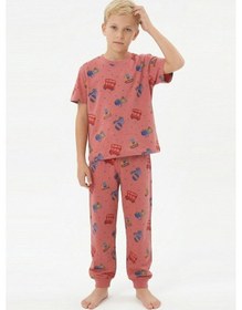 Resim Modanıno Erkek Çocuk %100 Pamuk Kumaş Ve Baskılı Pijama Takımı 3-13 Yaş 12686ıs Mercan 
