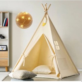 Resim Organik Orman Kızılderili Oyun Çadırı Ahşap Aktivite Alanı Kalın 