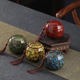 Resim Vintage Seramik Fırınlanmış Depolama Kapları - Renkli, Dokulu Tasarımlar, Masa Dekoru ve Şenlik Hediyeleri için Mükemmel, Şenlik Hediye Öğesi|Vintage Seramik Kaplar|Güvenli Flip Kapak, Seramik Depolama Kapları 