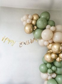 Resim Küf Yeşili Balon Set Happy Bırthday Kaliğrafi Banner Set Doğum Gü 